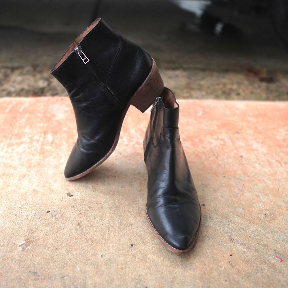Madewell Charley Black Leather Ankle Boots 8 UK 6 EU 38.5 Pointed Western Bootie